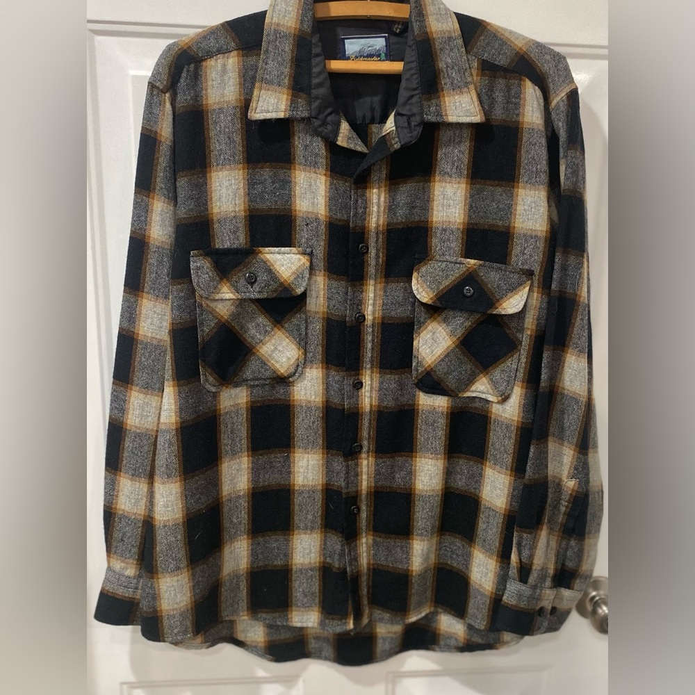 Vintage Fieldmaster Plaid Shirt Jacket in Black, Gray, and Tan